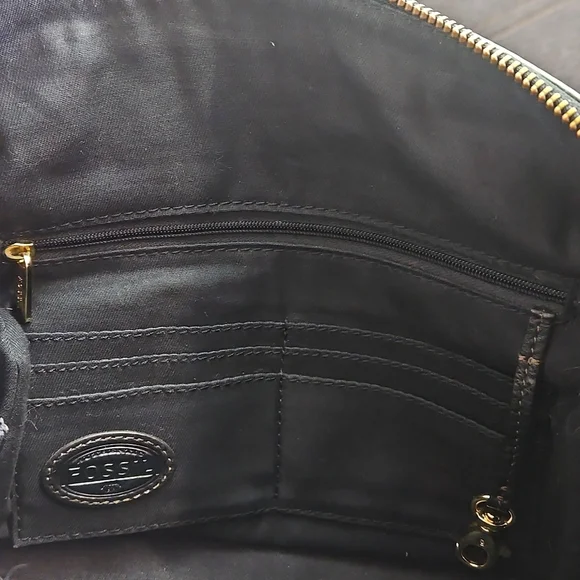 Fossil Black Crossbody Bag Satchel Pebbled Leather - Picture 12 of 16